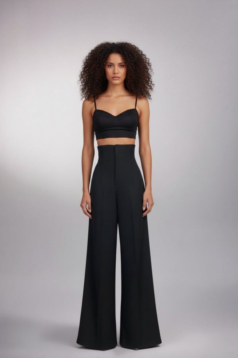 AURA High-Waist Wide Leg Pants – Black