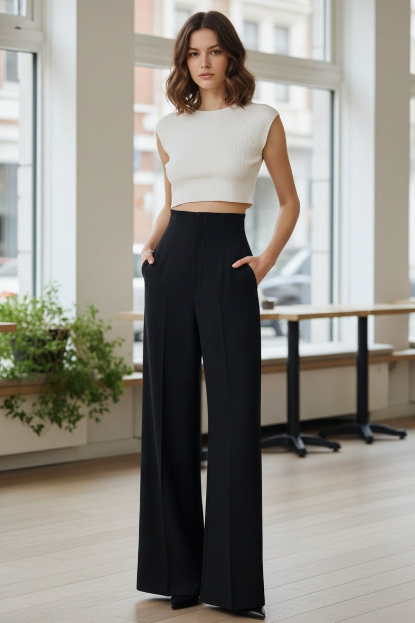 AURA High-Waist Wide Leg Pants – Black