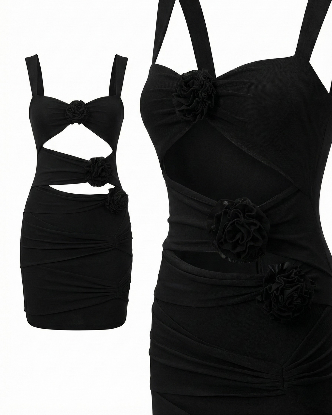 Rosa Cut-Out Mini Dress – Black