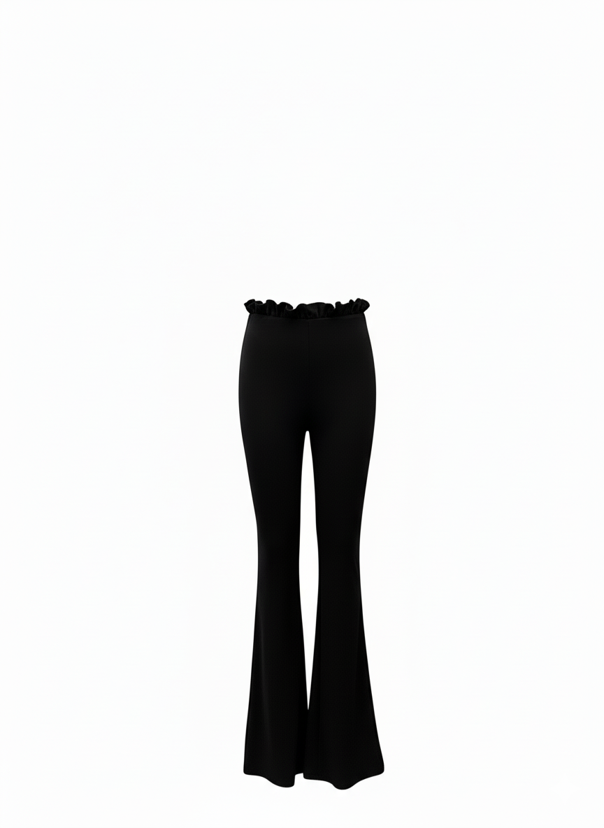 Faye Ruffled Waist Flare Pants – Black