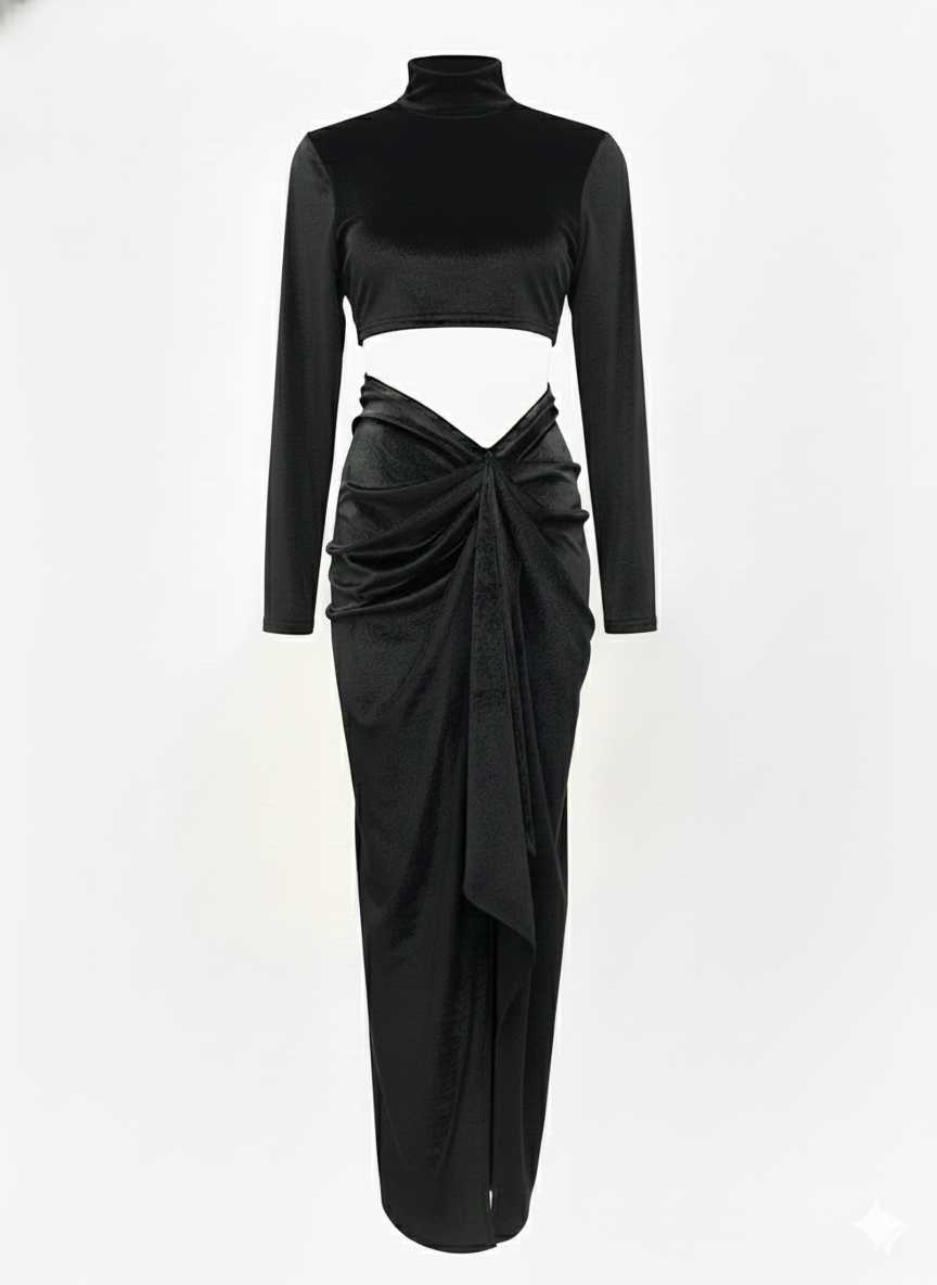 Astra Draped Cutout Two-Piece Set – Black