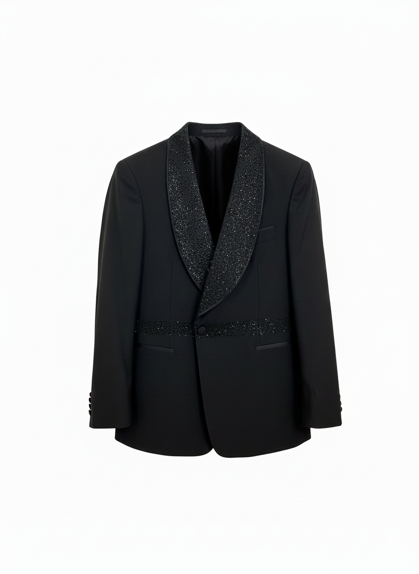 Luxe Unisex Crystal Shawl-Collar Performance Blazer – Black