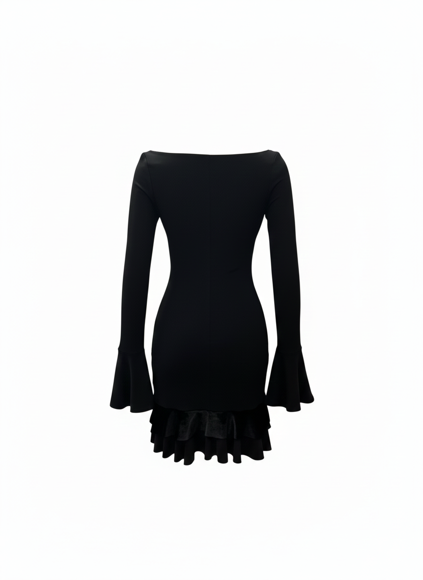 Lunaria Ruffled Mini Dress – Black