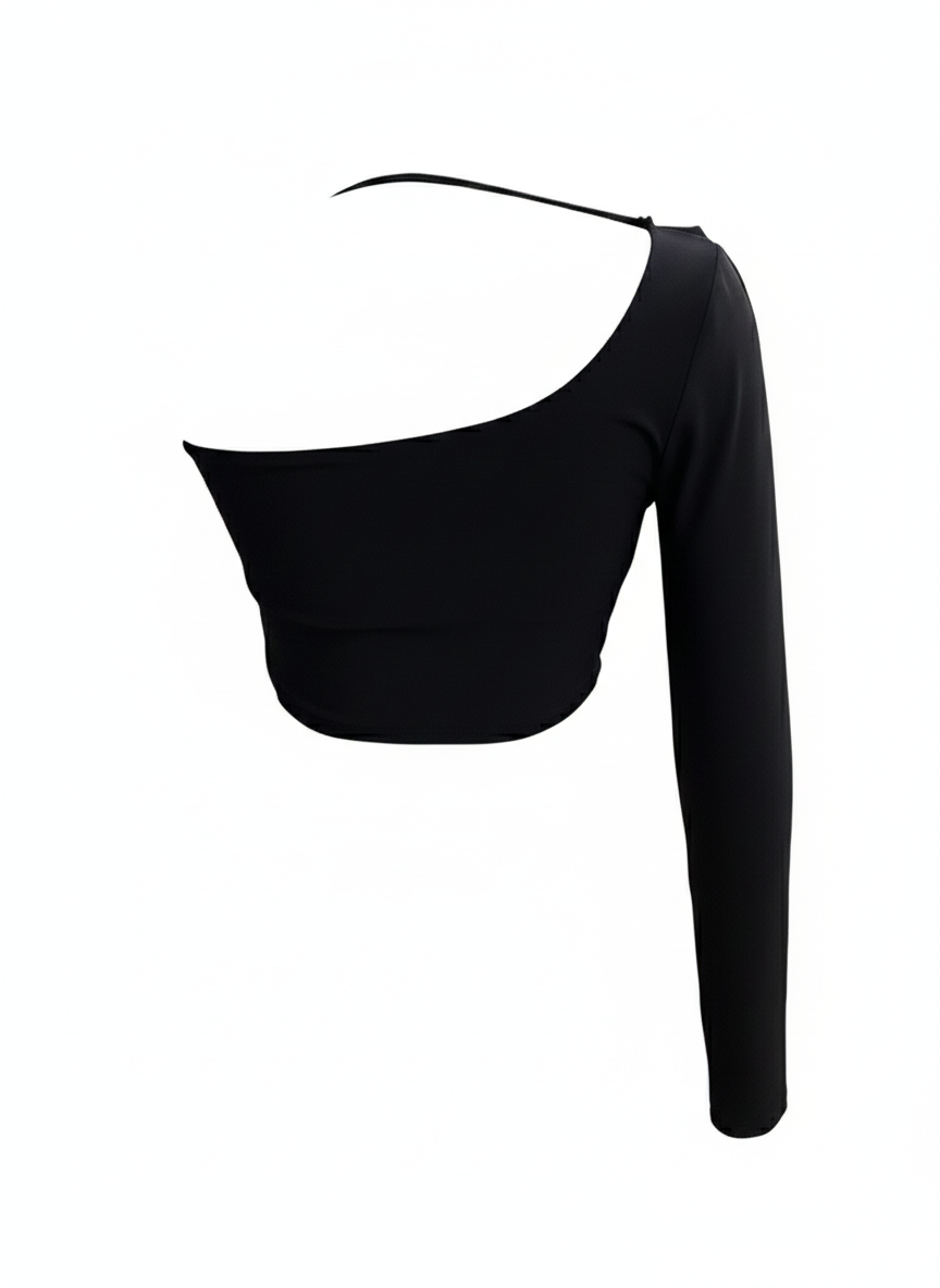 Aria Asymmetric One-Sleeve Crop Top – Black