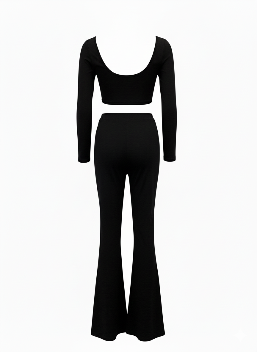 Luna Cold-Shoulder Dance Set – Black