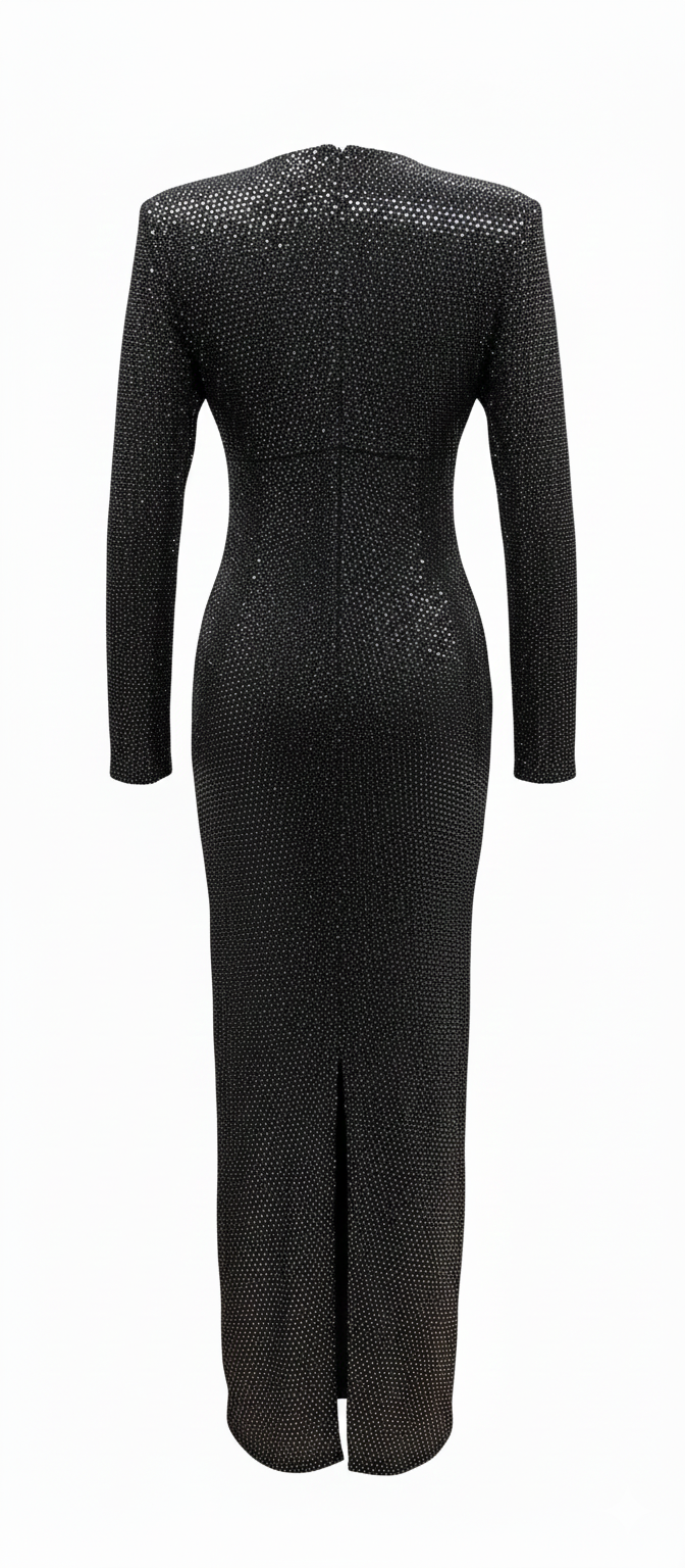 Stella Crystallized Draped Gown – Black