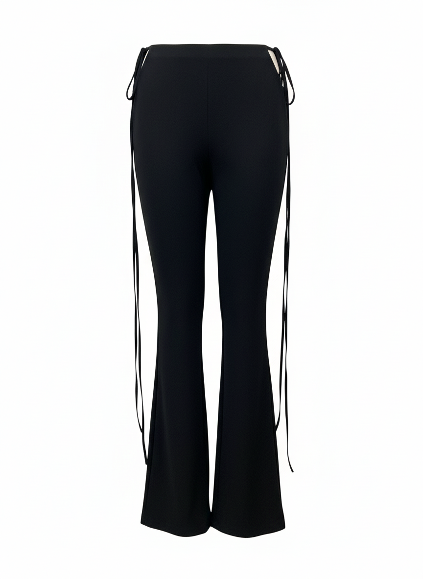 Lia Side-Laced Flare Pants – Black