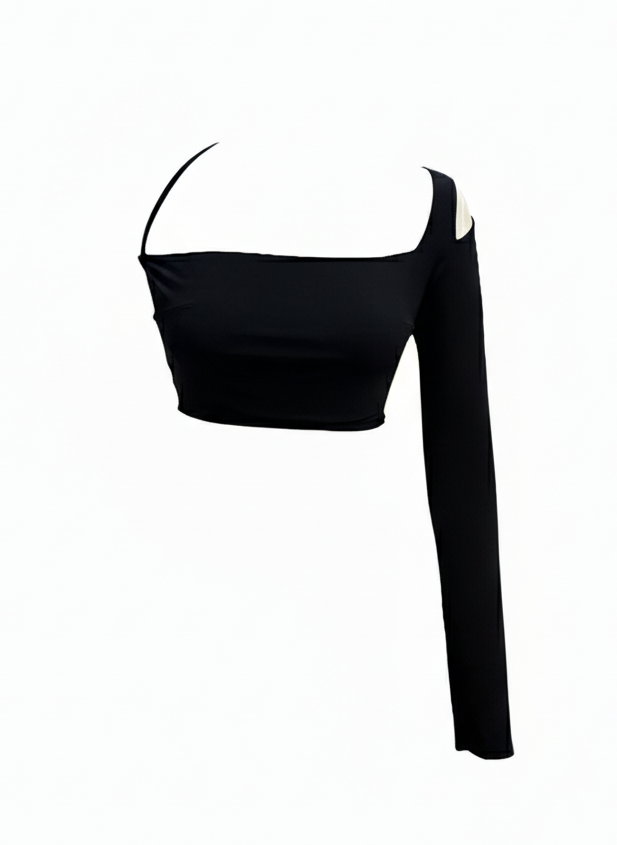 Aria Asymmetric One-Sleeve Crop Top – Black