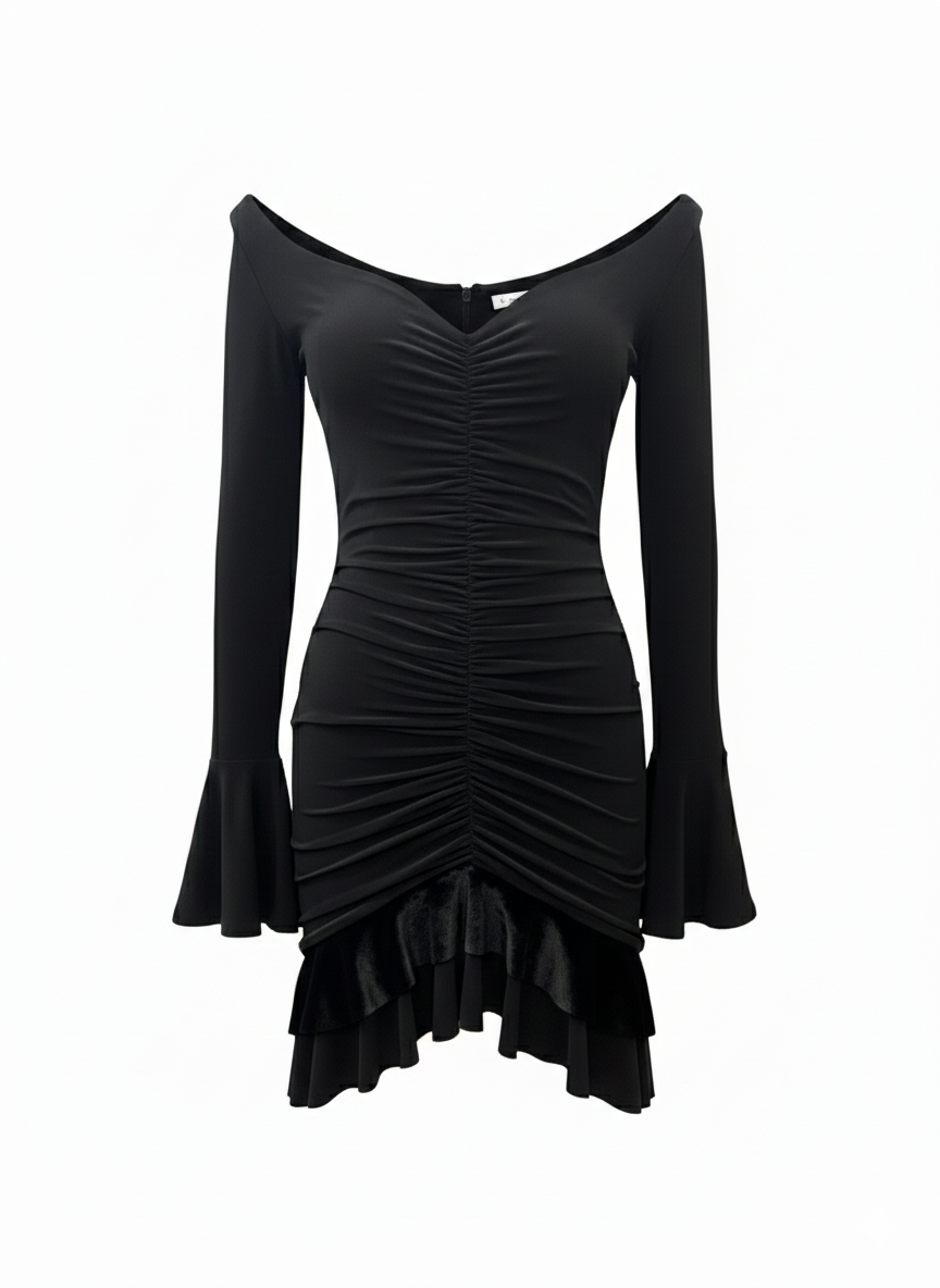 Lunaria Ruffled Mini Dress – Black