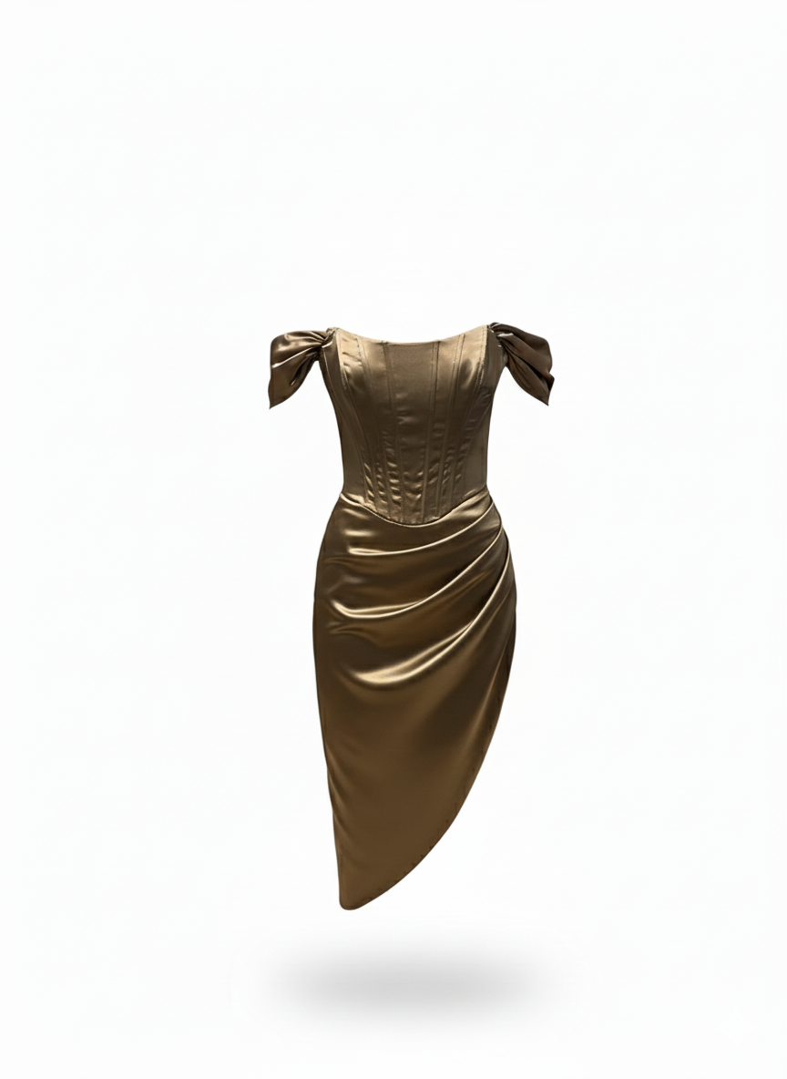 Aurelia Draped Corset Dress – Bronze