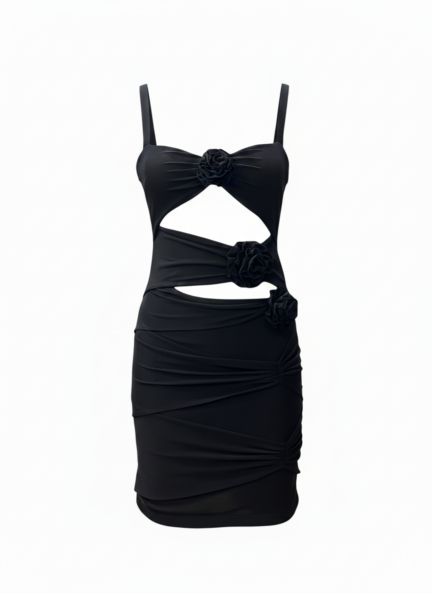 Rosa Cut-Out Mini Dress – Black