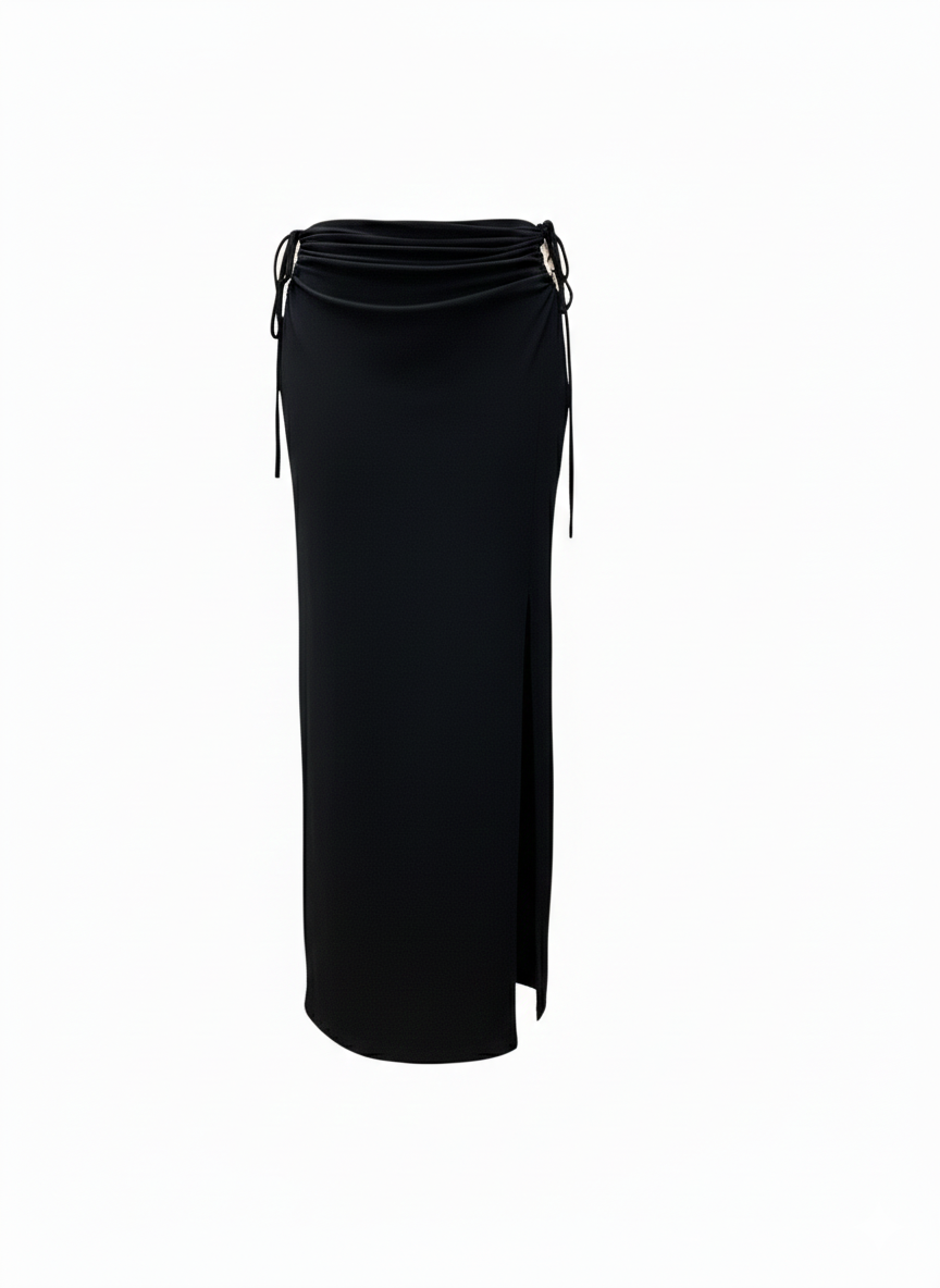 Luna Adjustable Side-Tie Slit Skirt – Black