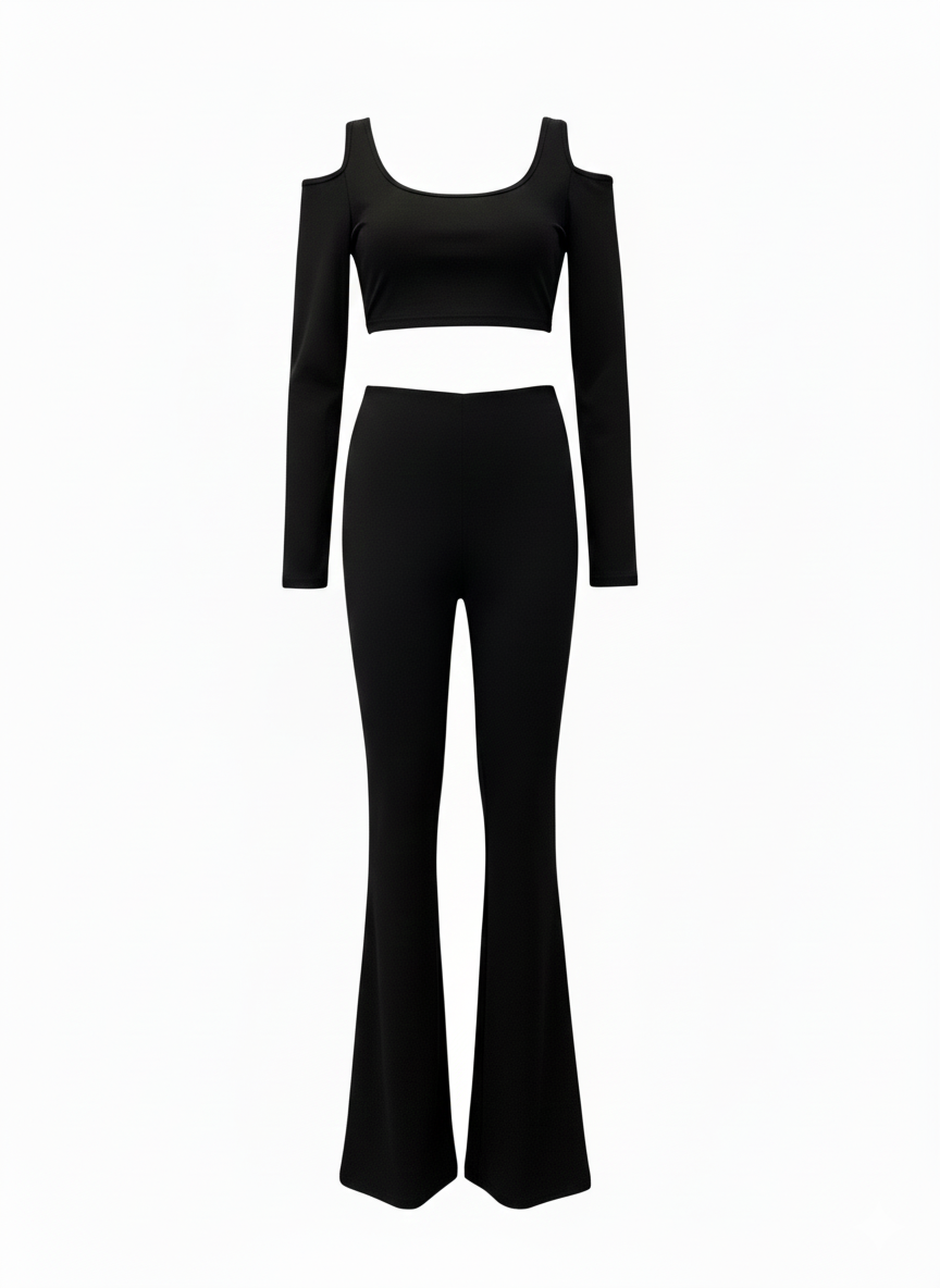 Luna Cold-Shoulder Dance Set – Black