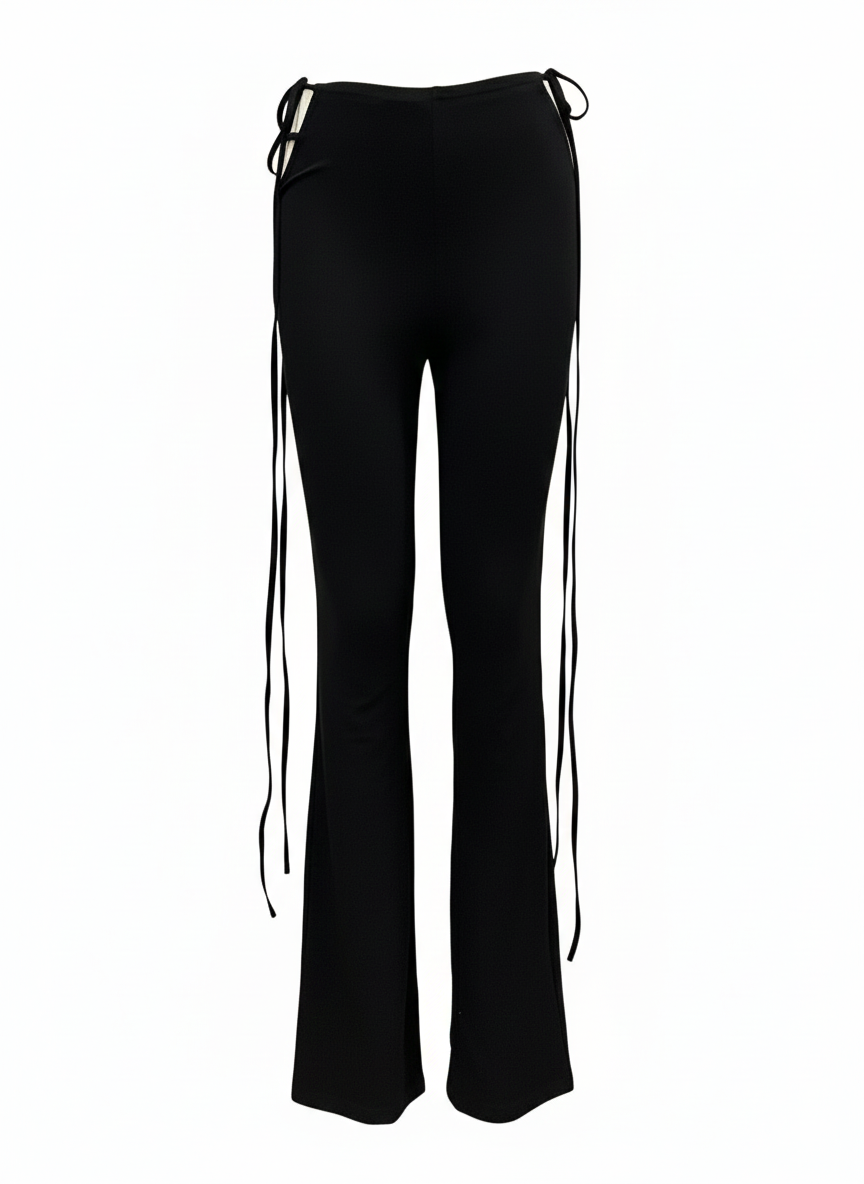 Lia Side-Laced Flare Pants – Black